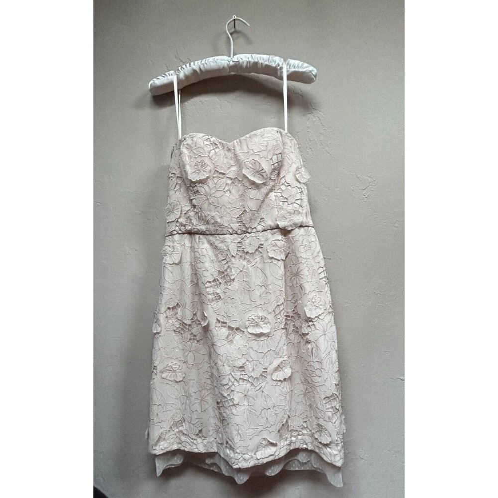 BCBGMax Azria Women's Rose Whisper Strapless Floral Mini Dress Size 12 Beige